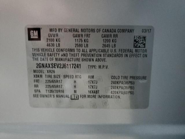 2018 CHEVROLET EQUINOX LT 2GNAXSEV2J6117241