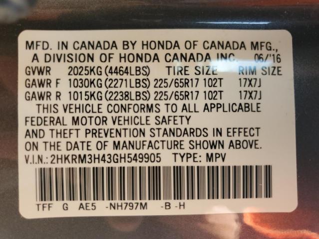 2016 HONDA CR-V SE 2HKRM3H43GH549905