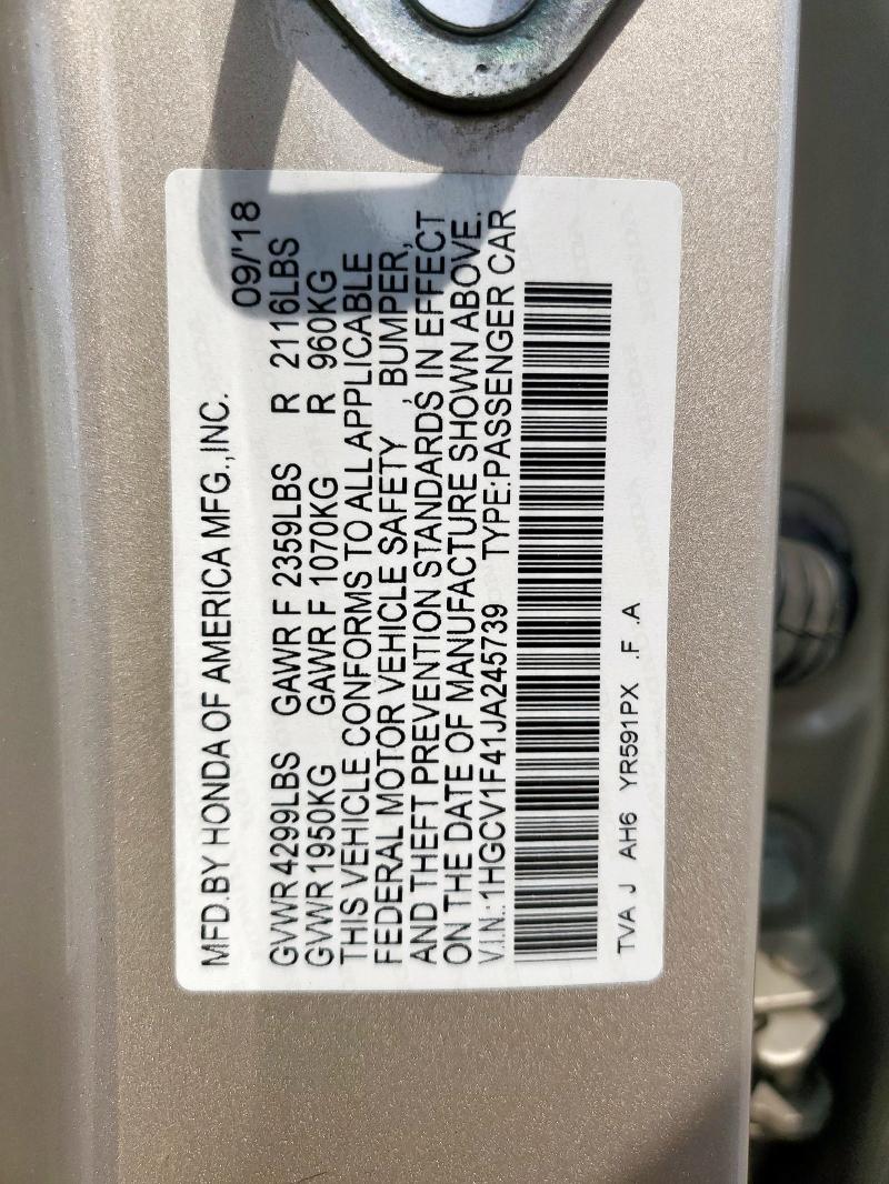 2018 HONDA ACCORD EX 1HGCV1F41JA245739