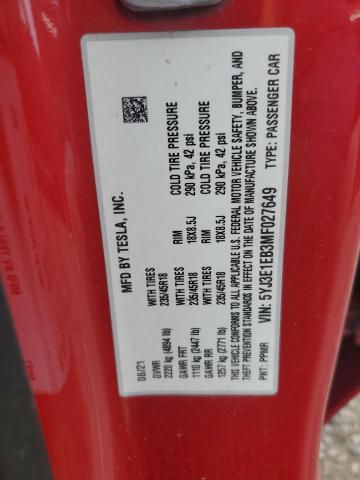 2021 TESLA MODEL 3 5YJ3E1EB3MF027649
