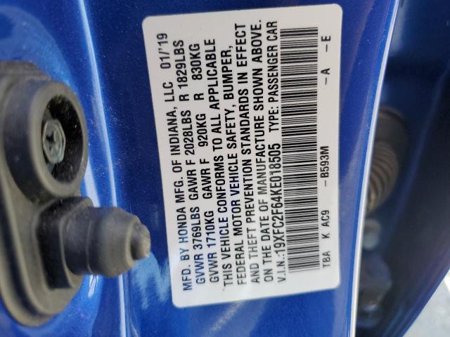 2019 HONDA CIVIC LX 19XFC2F64KE018505