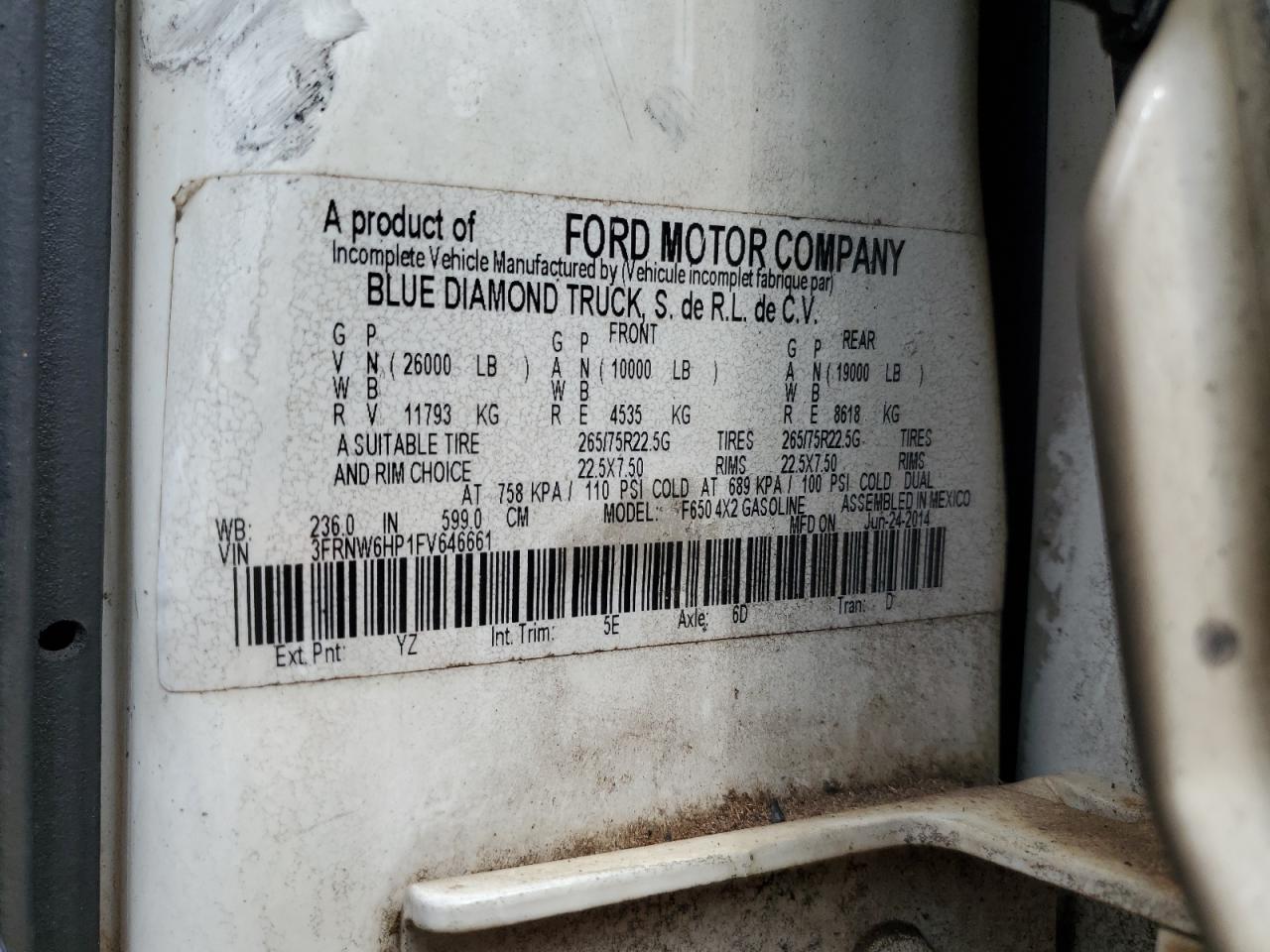 Lot #3318906944 2015 FORD F650 SUPER