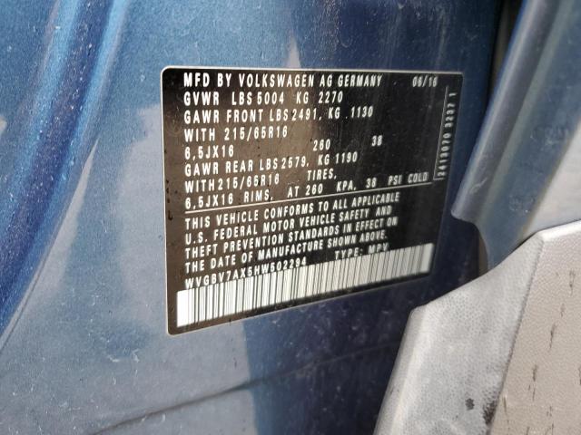 2017 VOLKSWAGEN TIGUAN S WVGBV7AX5HW502294