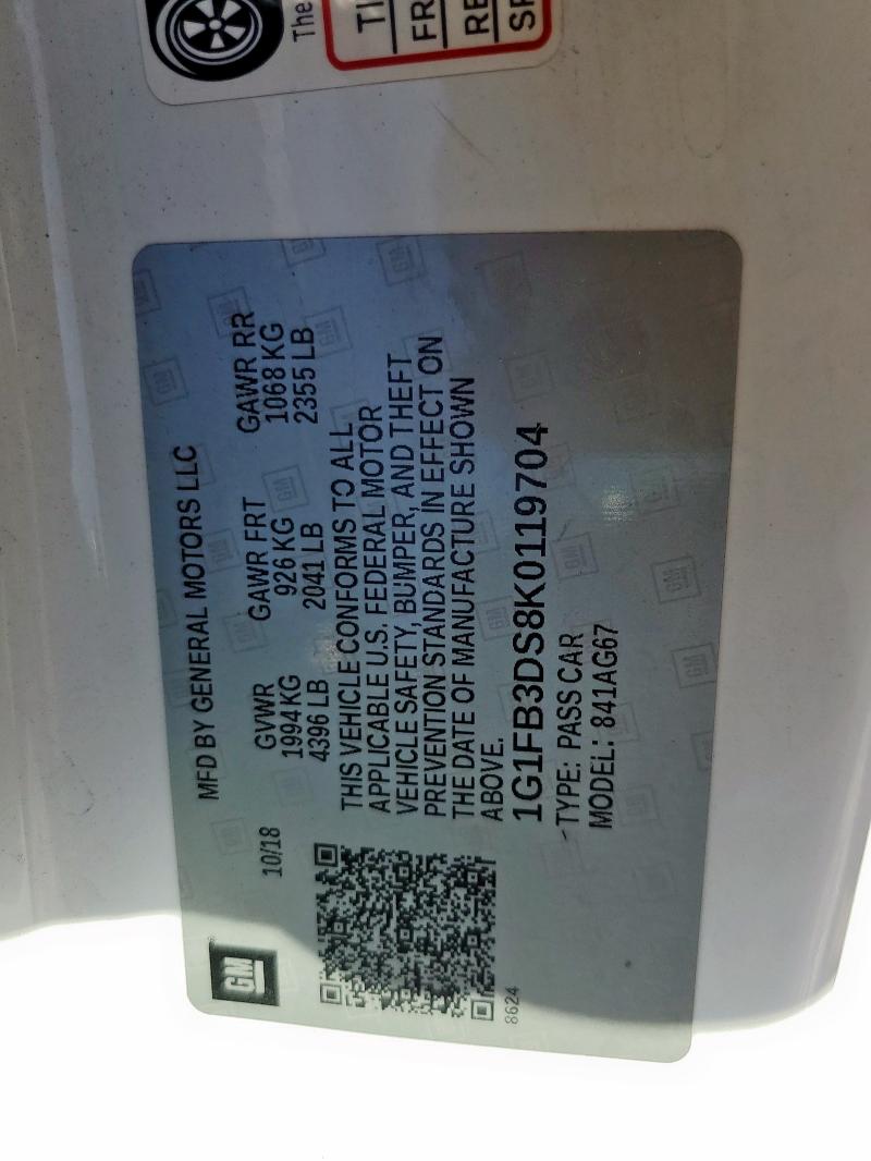 2019 CHEVROLET CAMARO LS 1G1FB3DS8K0119704