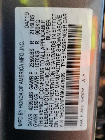 2019 HONDA ACCORD EX 1HGCV1F46KA078599