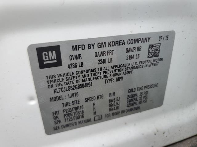 2016 CHEVROLET TRAX 1LT KL7CJLSB2GB504894