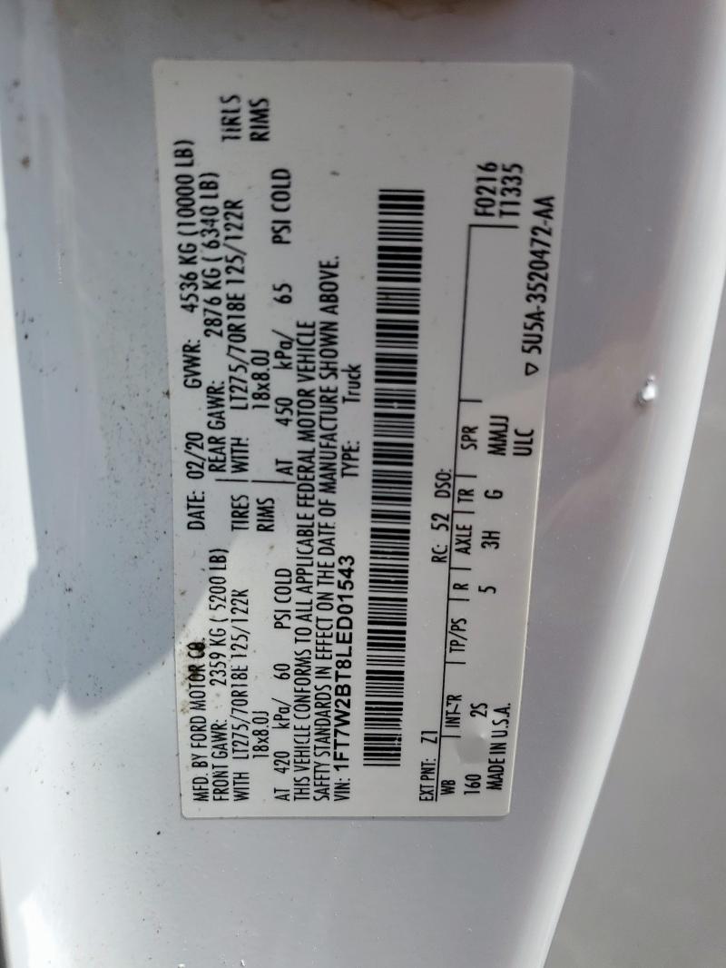 2020 FORD F250 SUPER 1FT7W2BT8LED01543