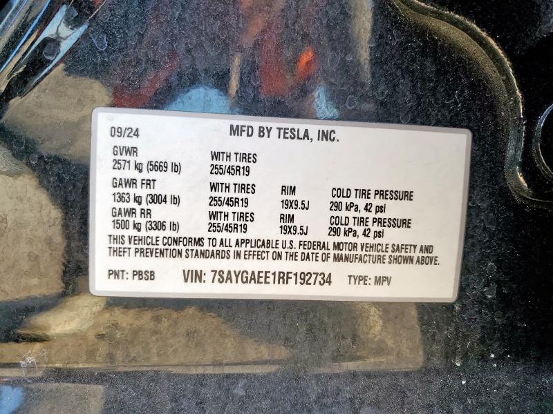 2024 TESLA MODEL Y 7SAYGAEE1RF192734