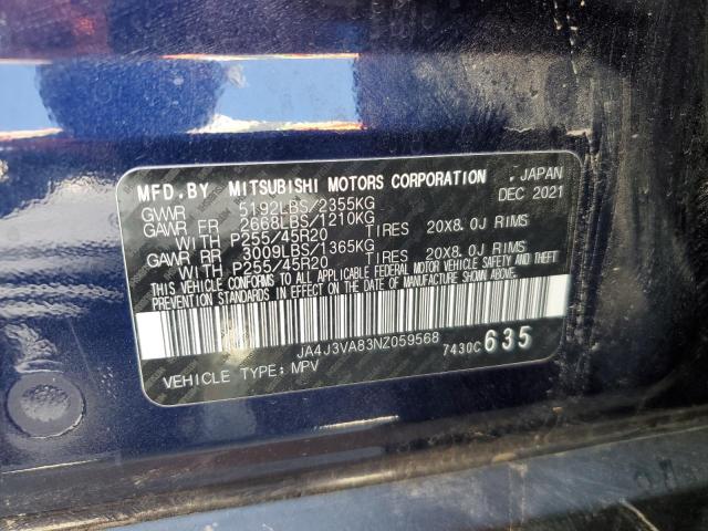 2022 MITSUBISHI OUTLANDER JA4J3VA83NZ059568