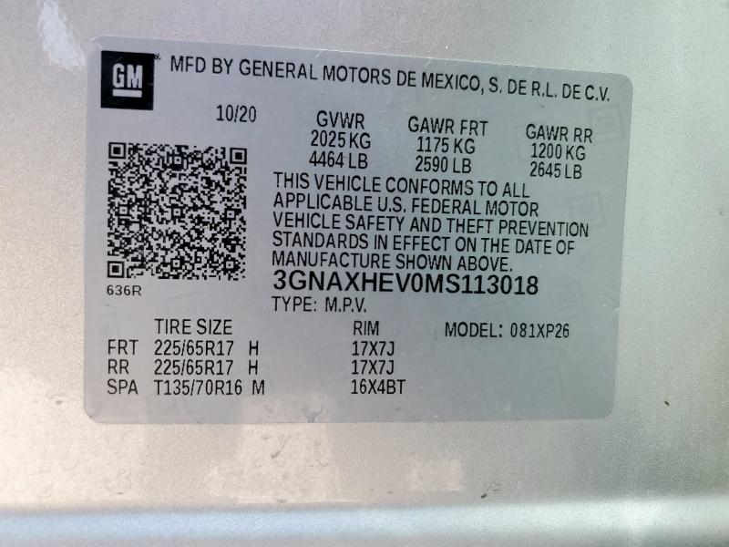 2021 CHEVROLET EQUINOX LS 3GNAXHEV0MS113018