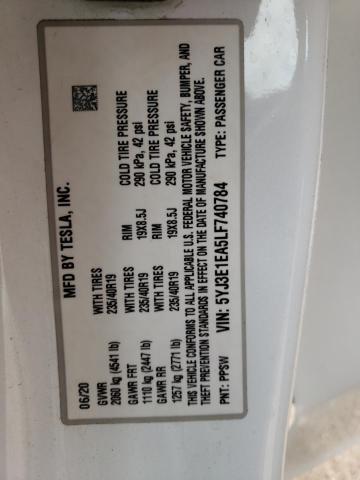 2020 TESLA MODEL 3 5YJ3E1EA5LF740784