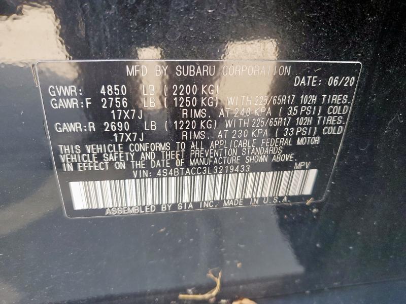 2020 SUBARU OUTBACK PR 4S4BTACC3L3219433