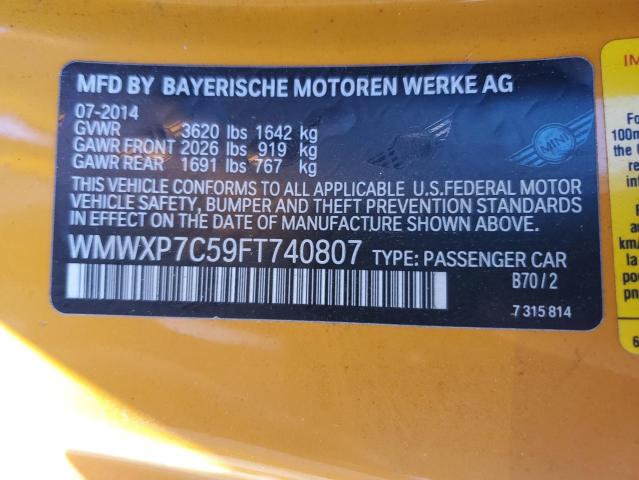 2015 MINI COOPER S WMWXP7C59FT740807