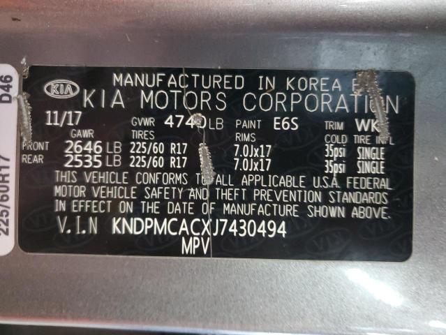 2018 KIA SPORTAGE L KNDPMCACXJ7430494