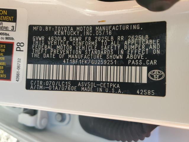 2016 TOYOTA CAMRY LE - 4T1BF1FK7GU259251