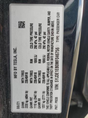 2021 TESLA MODEL 3 - 5YJ3E1EB0MF046756