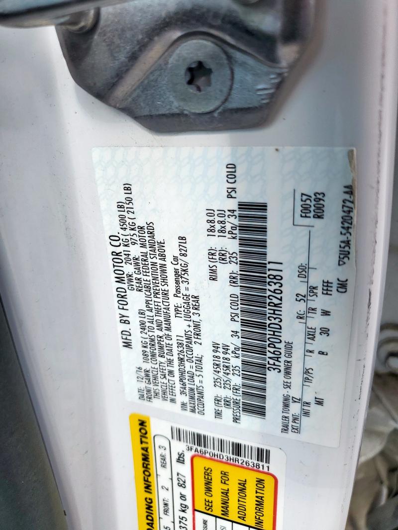 2017 FORD FUSION SE 3FA6P0HD3HR263811