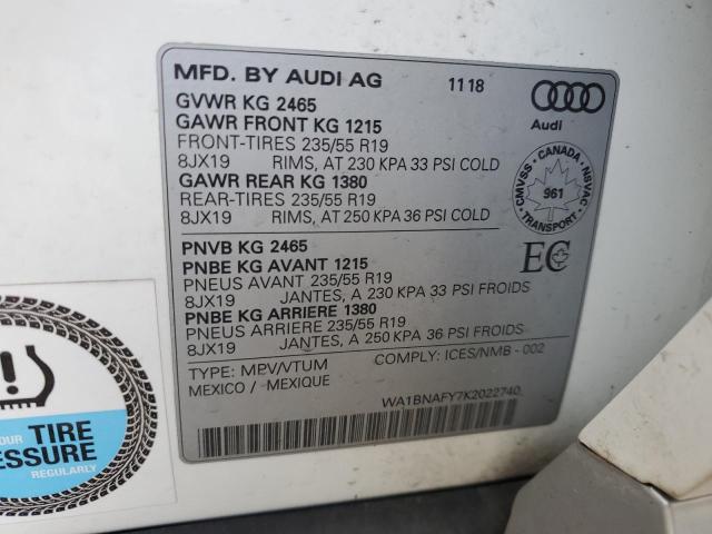 2019 AUDI Q5 PREMIUM WA1BNAFY7K2022740