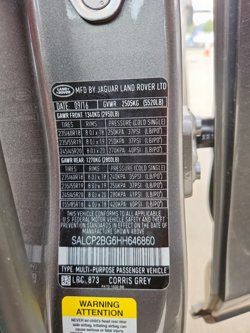 2017 LAND ROVER DISCOVERY SALCP2BG6HH646860