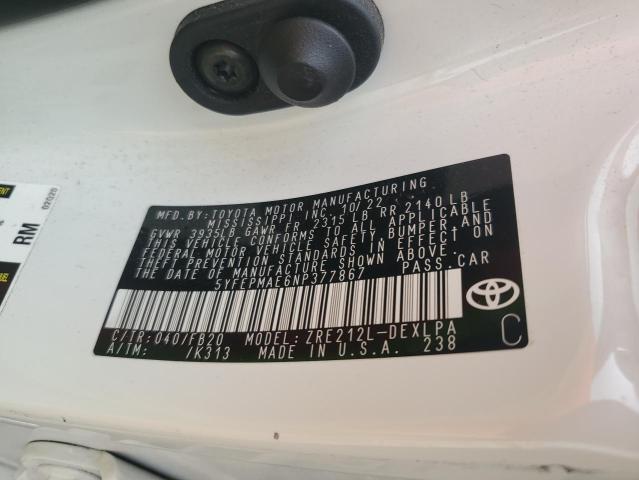 2022 TOYOTA COROLLA LE 5YFEPMAE6NP377867