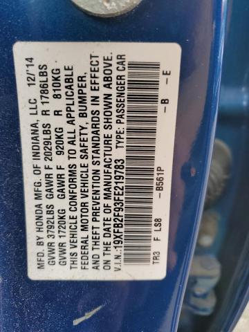 2015 HONDA CIVIC EXL 19XFB2F93FE219783