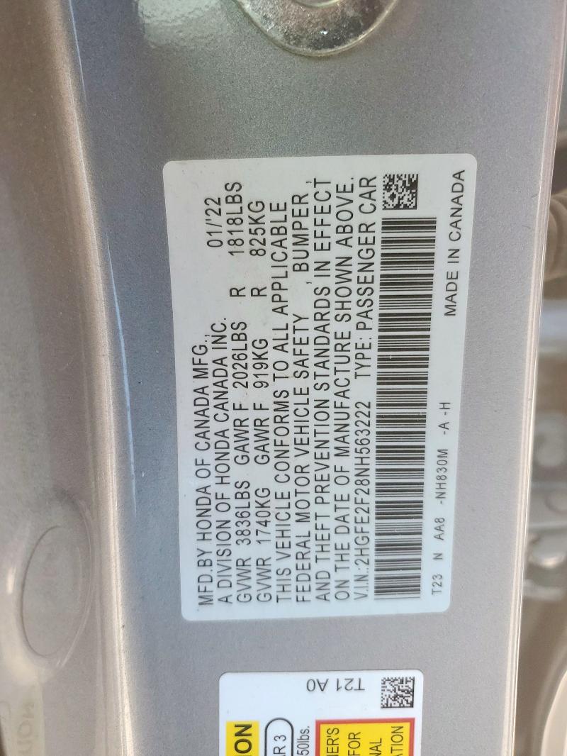 2022 HONDA CIVIC LX 2HGFE2F28NH563222