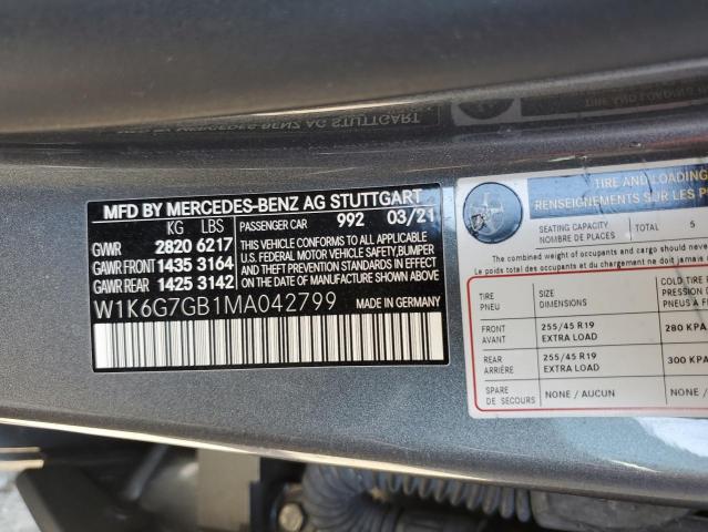 2021 MERCEDES-BENZ S 580 4MAT W1K6G7GB1MA042799