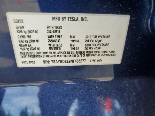 2022 TESLA MODEL Y 7SAYGDEE9NF405277