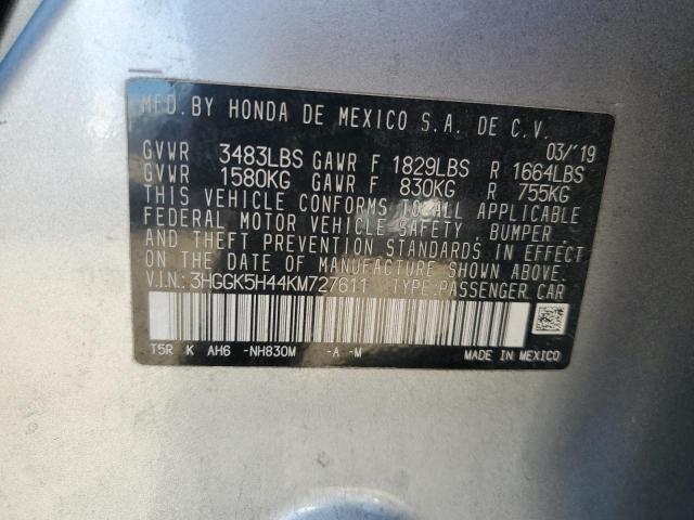 2019 HONDA FIT LX 3HGGK5H44KM727611