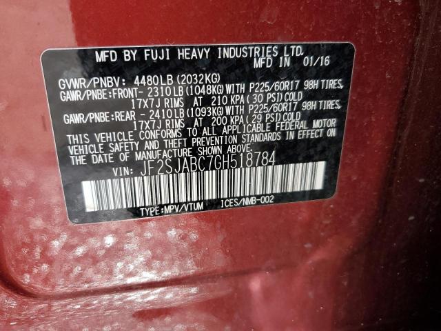2016 SUBARU FORESTER 2 JF2SJABC7GH518784