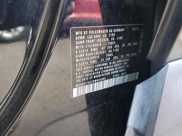 2016 VOLKSWAGEN TIGUAN S WVGAV7AX2GW603092