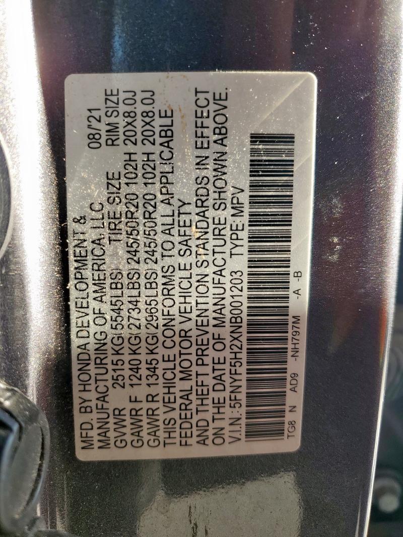 2022 HONDA PILOT SE - 5FNYF5H2XNB001203