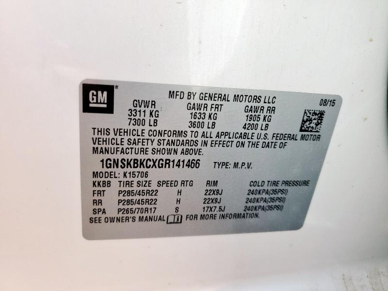 2016 CHEVROLET TAHOE K1500 LT 1GNSKBKCXGR141466
