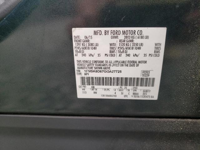 2016 FORD EXPLORER X 1FM5K8D87GGA27725