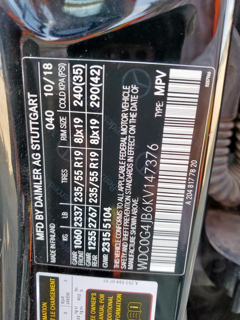 2019 MERCEDES-BENZ GLC 300 WDC0G4JB6KV147376