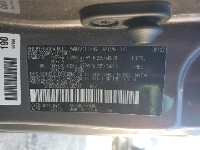 2022 TOYOTA SIENNA PLA 5TDERKEC9NS135749