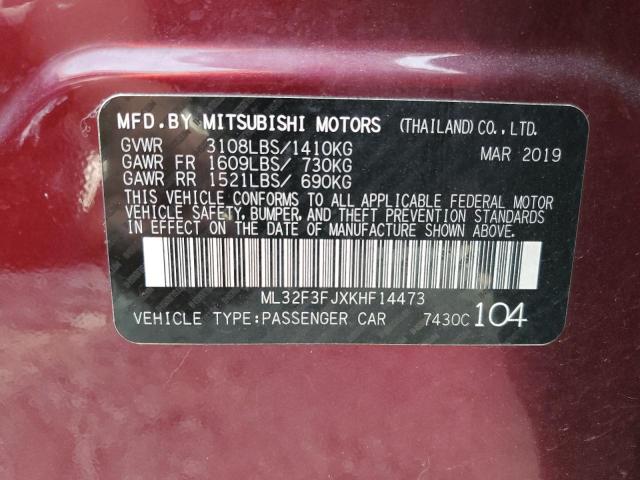 2019 MITSUBISHI MIRAGE G4 ES ML32F3FJXKHF14473