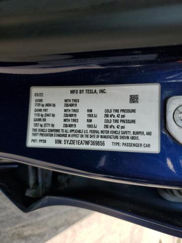 2022 TESLA MODEL 3 5YJ3E1EA7NF369856
