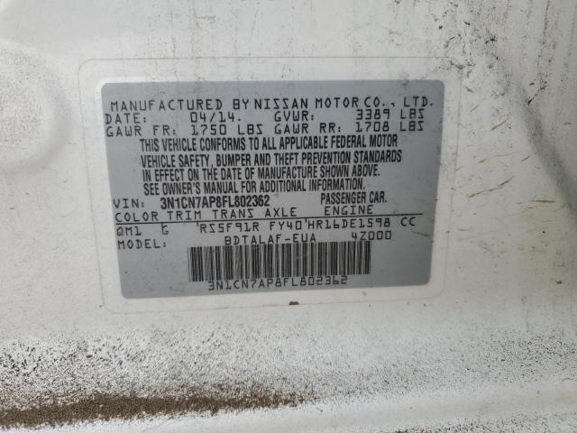 2015 NISSAN VERSA S 3N1CN7AP8FL802362