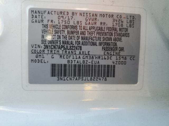 2018 NISSAN VERSA S 3N1CN7AP5JL822478