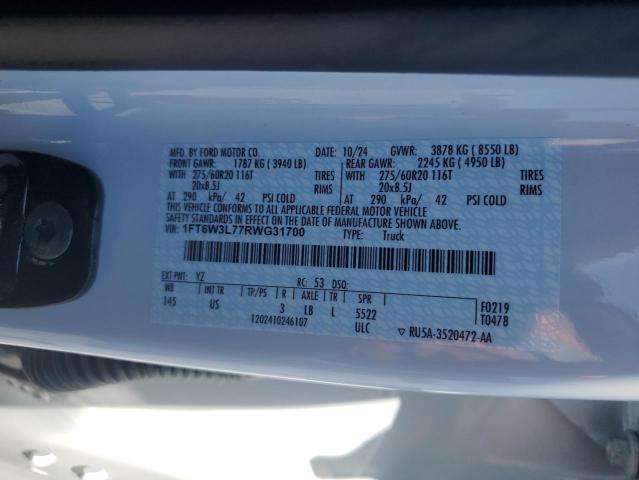 2024 FORD F150 LIGHTNING XLT 1FT6W3L77RWG31700