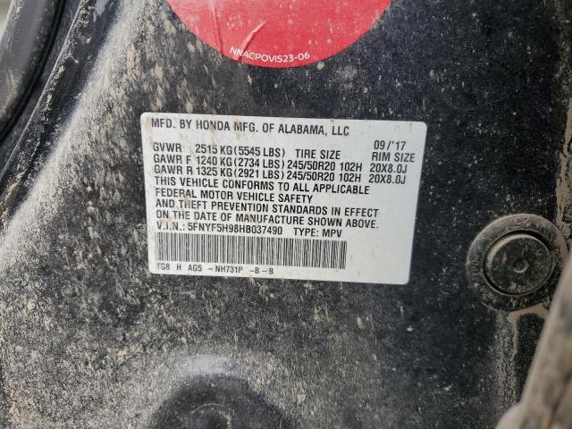 2017 HONDA PILOT TOUR 5FNYF5H98HB037490