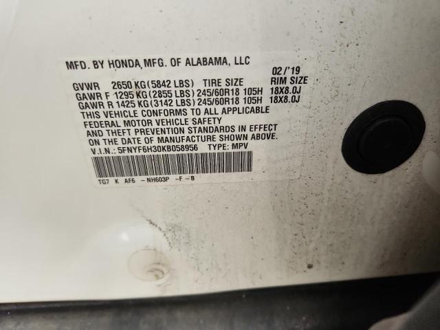 2019 HONDA PILOT EX 5FNYF6H30KB058956