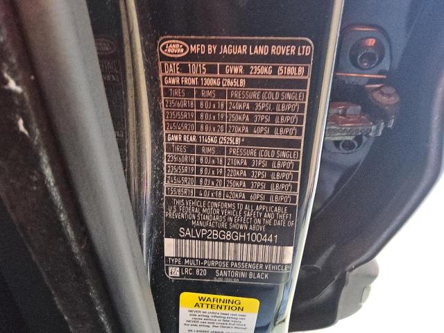 2016 LAND ROVER RANGE ROVE SALVP2BG8GH100441