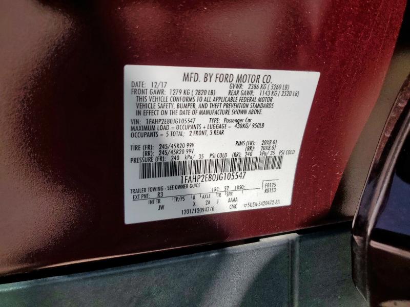 2018 FORD TAURUS SEL 1FAHP2E80JG105547