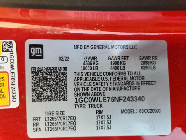 2022 CHEVROLET SILVERADO C2500 HEAVY DUTY - 1GC0WLE76NF243340