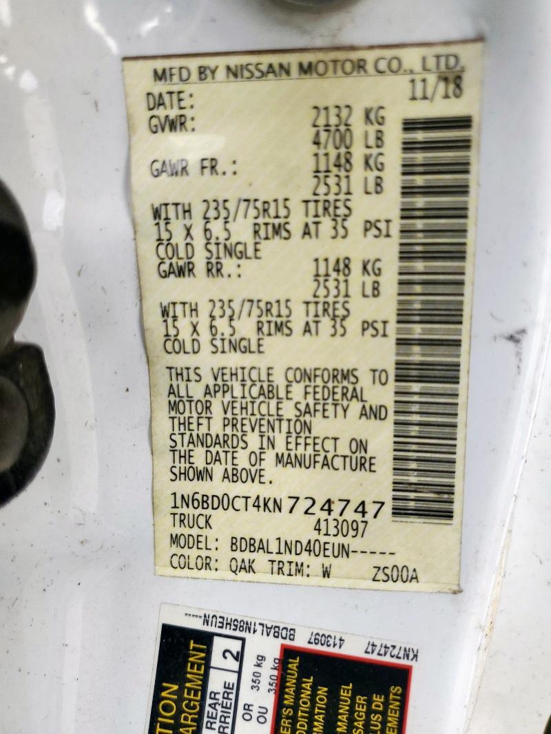 2019 NISSAN FRONTIER S - 1N6BD0CT4KN724747