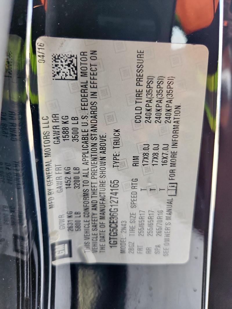 2016 GMC CANYON SLE 1GTG5CE36G1274165