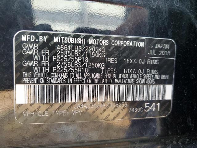 2019 MITSUBISHI OUTLANDER JA4AD3A34KZ005259