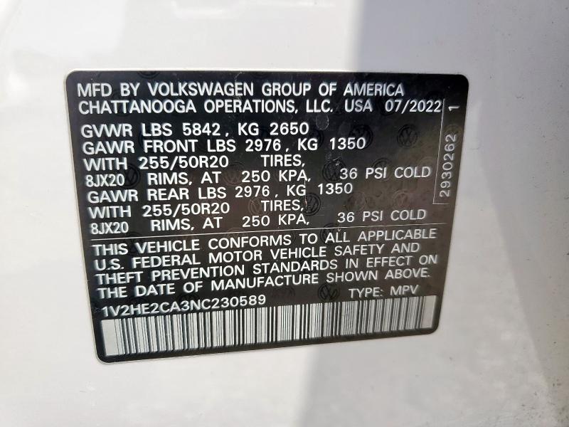 2022 VOLKSWAGEN ATLAS CROS 1V2HE2CA3NC230589